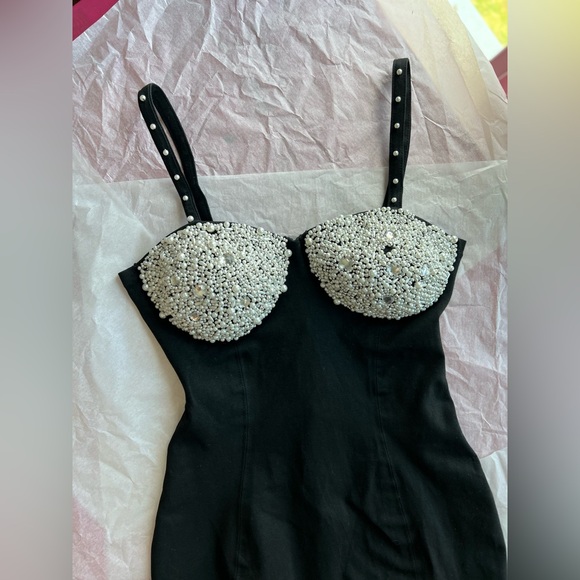 EUC VTG Pearl Mermaid cocktail mini dress 90s black pearls seashell bra - Picture 11 of 17